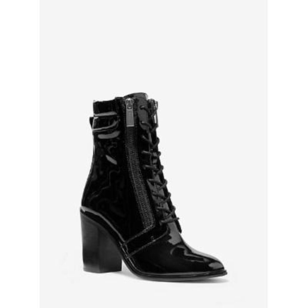 Michael Kors Women’s Rosario Patent Leather Lace-up Boot Black Sz. 8 - Picture 9 of 9